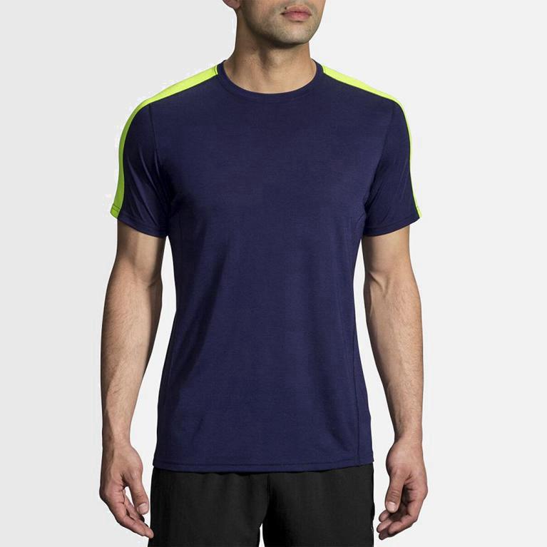 Brooks Distance NZ - Men's Short Sleeve Running Shirt - Blue (38256-YQBV)